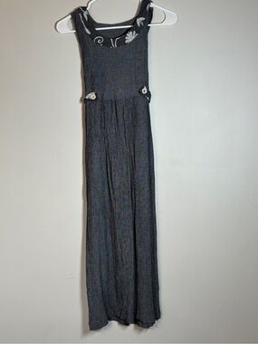 Sleeveless Maxi Dress in Charcoal with Floral Trim
